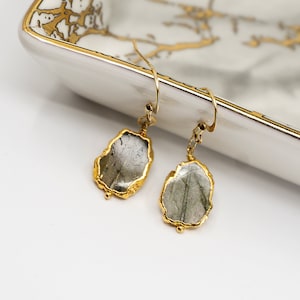 Labradorite Gemstone Earrings, Minimalist Gemstone Drop Earrings, Gemstone Dangle Earrings, Dainty Gemstone Earrings, 14K Gold Filled Hooks