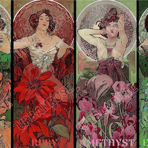 Alphonse Mucha Copper Cuff Bracelet: Ruby Art Nouveau Jewelry image 8