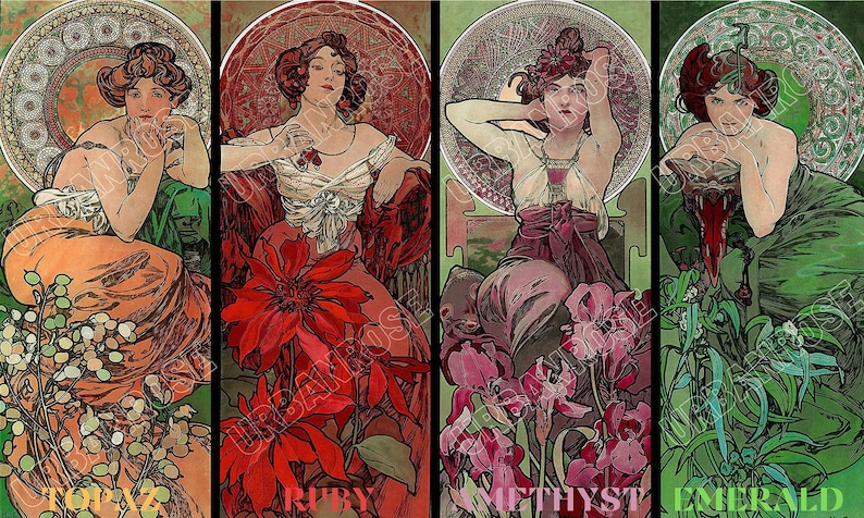 Alphonse Mucha Copper Cuff Bracelet: Ruby Art Nouveau Jewelry image 8