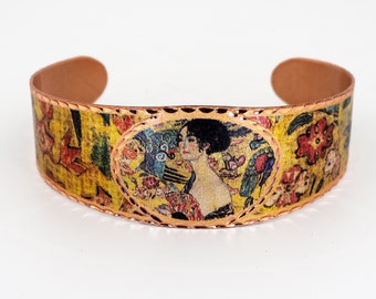 NEW Design! Copper Bracelet, Klimt Jewelry, Copper Cuff, Klimt LADY With FAN Copper Bracelet, Copper Art Cuff, Gustav Klimt Bracelet