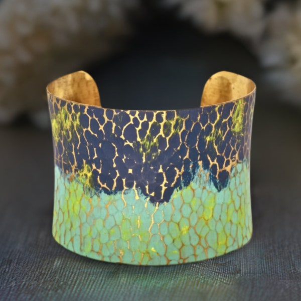 Brass Patina Cuff, Brass Cuff, Rustic Patina Cuff, Artisan Jewelry, TURQUOISE BRASS Cuff, BoHo Patina Cuff, Statement Cuff, Patina Jewelry