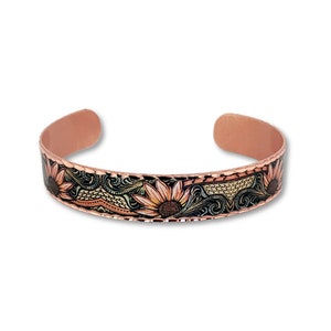 Western SUNFLOWERS Cuff Bracelet, Native Art Bracelet, Sunflower Jewelry, Floral Copper Art Cuff, Western Jewelry, Handmade Copper Cuff image 2