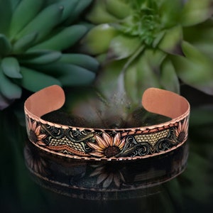 Western SUNFLOWERS Cuff Bracelet, Native Art Bracelet, Sunflower Jewelry, Floral Copper Art Cuff, Western Jewelry, Handmade Copper Cuff image 1