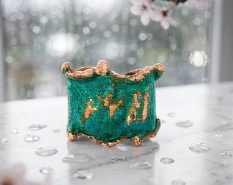 Rustic Copper Cuff Ring: Verdigris Patina, Handmade Sizes 6-11