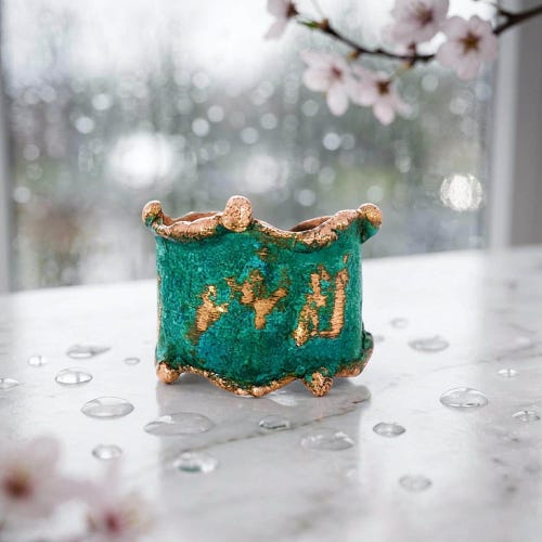 Rustic Copper Cuff Ring: Verdigris Patina, Handmade Sizes 6-11