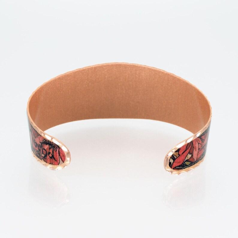 Alphonse Mucha Copper Cuff Bracelet: Ruby Art Nouveau Jewelry image 5