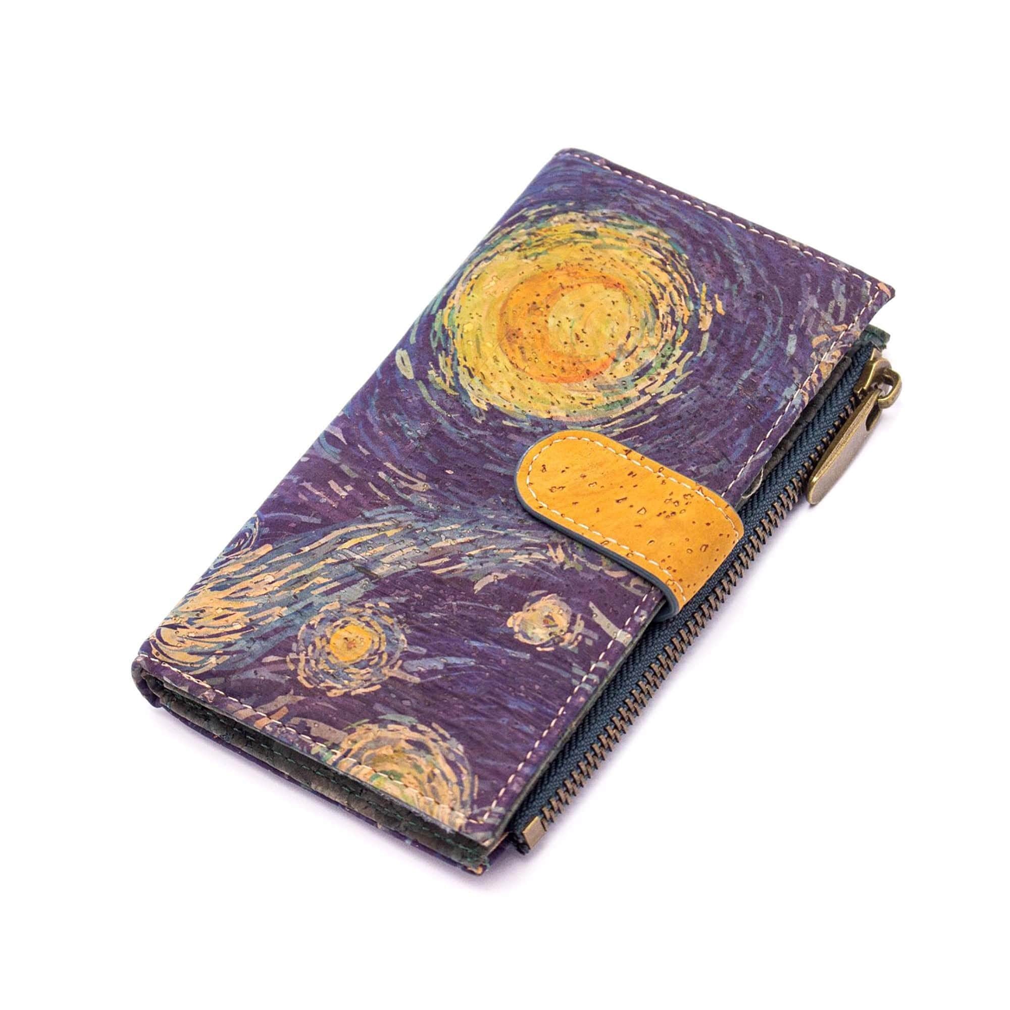 AIRMORS Womens Credit Card Holder Wallet Zipper Leather Card Case RFID  Blocking Keychain (A Van Gogh The Starry Night)