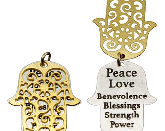 Combination Pendant, Etched Pendant, Combo Pendant, Hamsa Pendant, Hand of Fatima, Quotation Jewelry, Inspiration Jewelry, 2-Piece Pendant