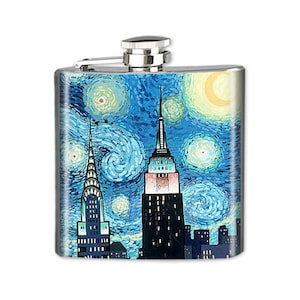 Photo Art Flask, Groomsmen Flask, Flask for Men, STARRY NIGHT Flask, Whiskey Flask, Van Gogh Flask, Stainless Steel Hip Flask, Picture Flask