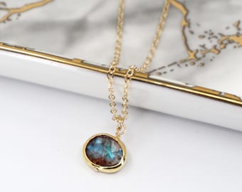 Delicate Gemstone Necklace, Gift for Her, Layering Necklace, Labradorite Necklace, Minimalist Jewelry, Gift for Mom, 14K Gold Filled