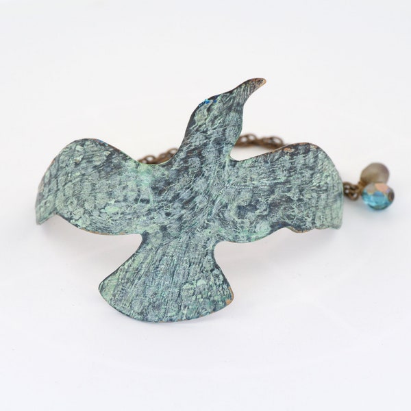 Bracelet Oiseau, Bracelet Hirondelle, Bracelet Oiseau Patine Verdigris, Bracelet Sarcelle, Bracelet Laiton, Bracelet Oiseau Patine à la Main, Urbanrose