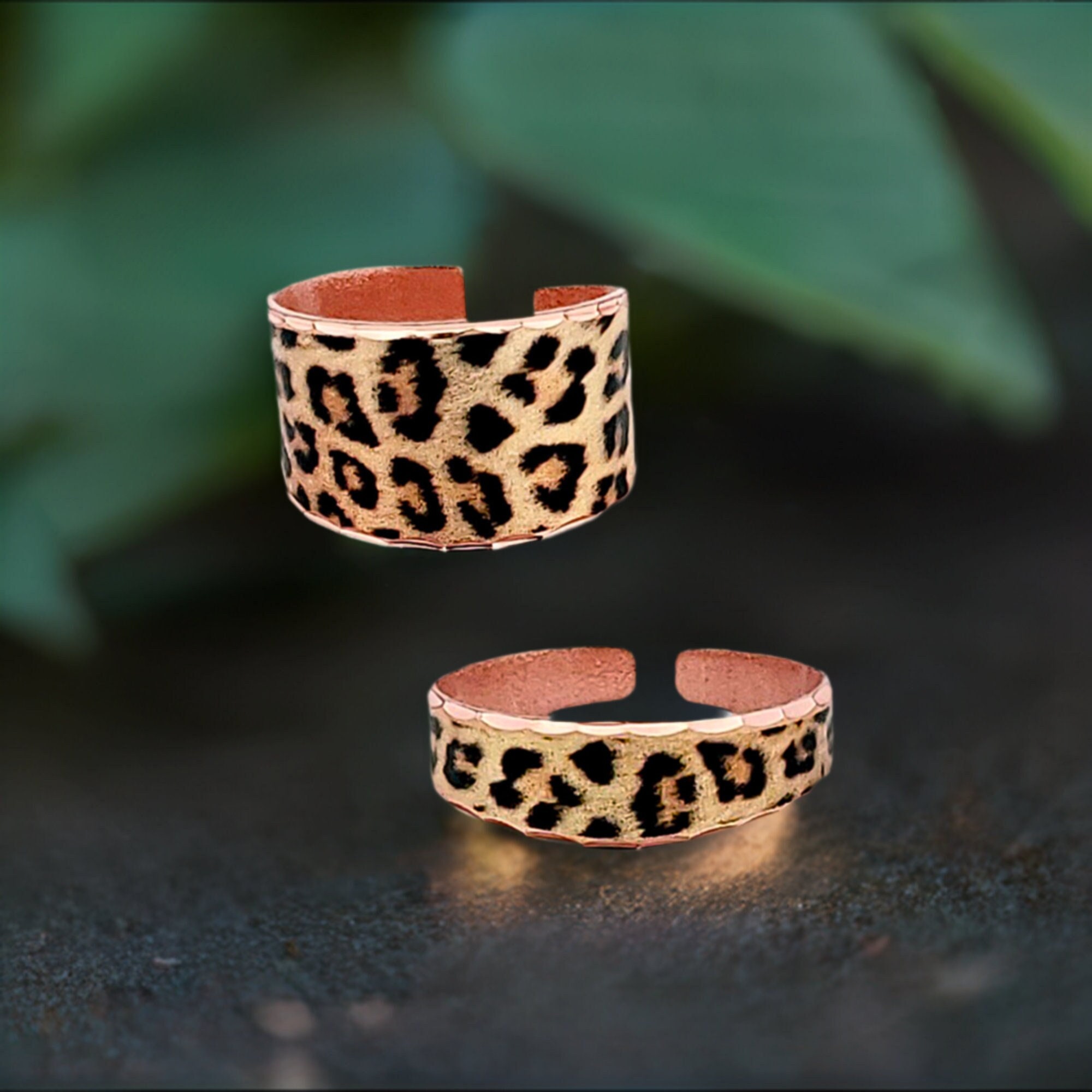 Leopard Print Copper Ring: Handcrafted Adjustable Art Ring