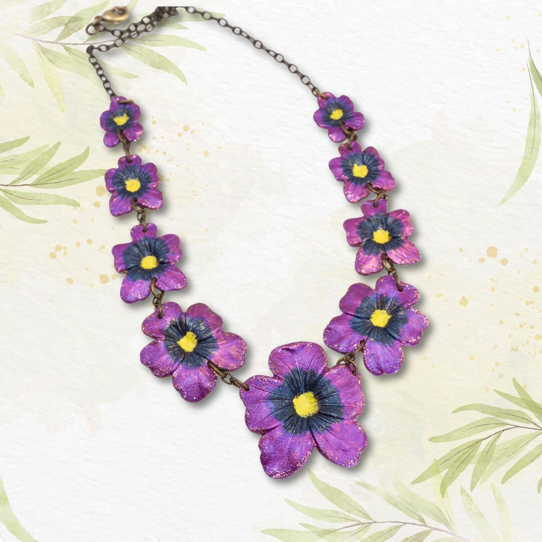 Botanical Necklace Pansy Flower Necklace Hand Painted Pansy Etsy