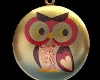 Altered Art PHOTO LOCKET - Whimsical Owl - Art Locket