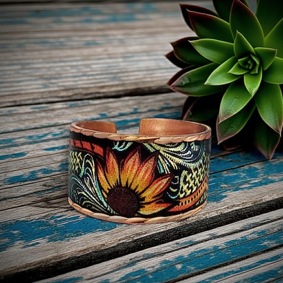 Copper Sunflower Cuff Ring: Western Native Art Jewelry