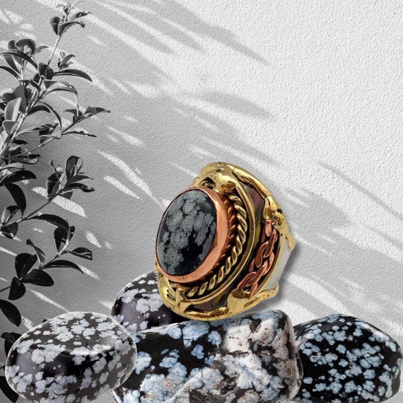 Snowflake obsidian sale ring