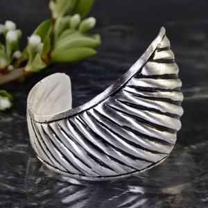 Antique Silver Brass Heavy Statement Luxury Cuff Bracelet With Asymmetric shape