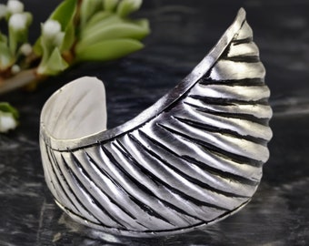 Antique Silver Brass Heavy Statement Luxury Cuff Bracelet With Asymmetric shape