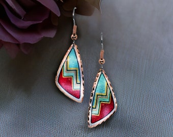 Southwest Copper Earrings, Triangle Copper Earrings, Artisan Geometrical Copper Earrings, Copper Art Earrings, Copper Jewelry