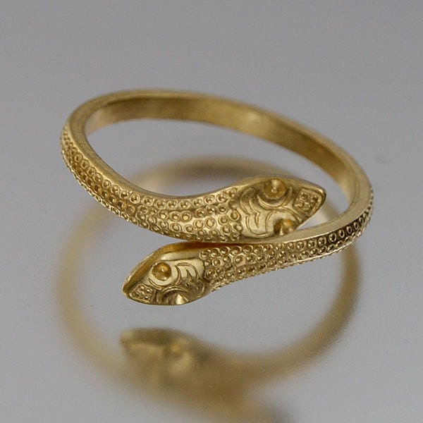 Virgin Brass Double-Head SERPENT Snake - Adjustable Ring - 2 Pieces