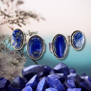 LAPIS Gemstone Statement Ring, Blue Flash Labradorite Artisan Adjustable Band Ring, Antique Silver Over Brass Setting