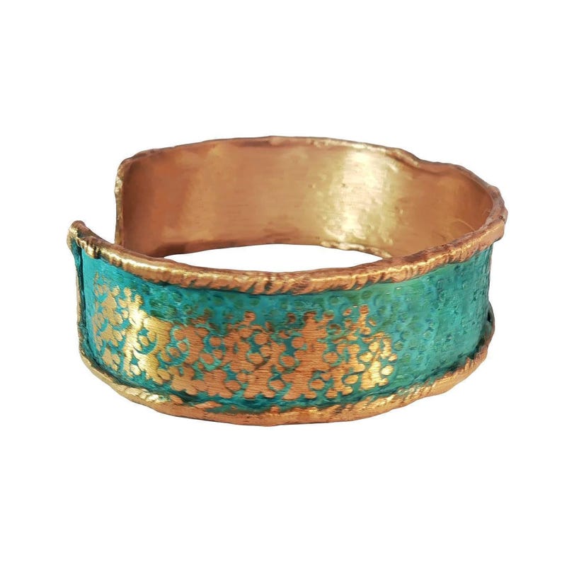 Handmade Verdigris Copper Cuff Bracelet: Rustic Patina, Adjustable Bild 6
