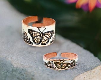 Butterfly Copper Cuff Ring: Floral Art Jewelry