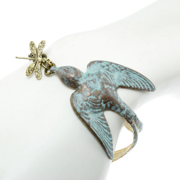 Bird Bracelet, Swallow Bracelet, Patina Bird Bracelet, Verdigris Bracelet, Brass Bracelet, Silver Bird Bracelet, Gold Bird Bracelet