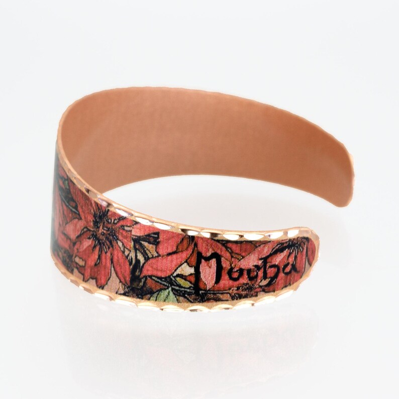 Alphonse Mucha Copper Cuff Bracelet: Ruby Art Nouveau Jewelry image 3