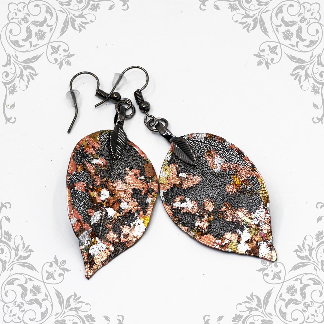 Real Leaf CHARCOAL Earrings, Natural Leaf Earrings, Real Leaf Earrings, Genuine Leaf Earrings