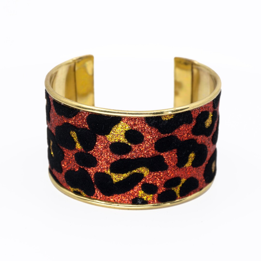 Leopard Cuff Bracelet Faux Leather Cuff Glitter Cuff Etsy