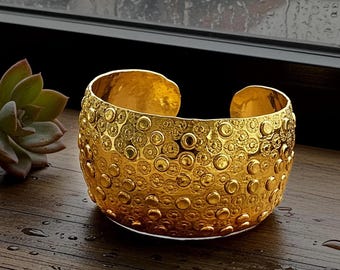 Copper Cuff Bracelet with Gold Overlay: Domed with Tapered Edges
