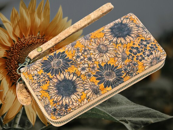 Cartera de corcho portuguesa de girasoles cartera con cremallera cartera de corcho natural Etsy Espana