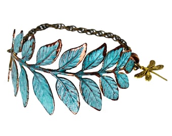 Patina Leaf Bracelet, Verdigris Leaf Bracelet, Verdigris Jewelry, Brass Leaf Bracelet, Verdigris Leaf Bracelet, Rustic Leaf Bracelet