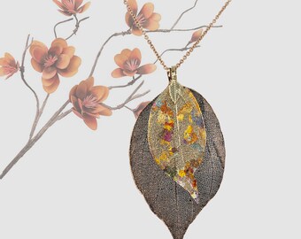 Botanical Necklace, Real Leaf Jewelry, Convertible Leaf Pendant, 3-in-1 Leaf Pendant, Genuine Leaf Pendant, Double Leaf Pendant, Urbanrose