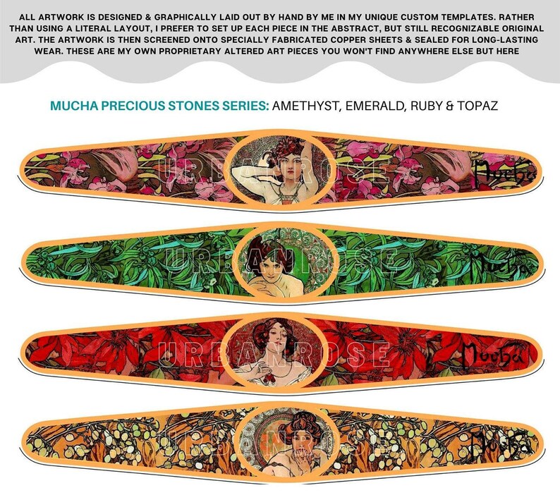 Alphonse Mucha Copper Cuff Bracelet: Ruby Art Nouveau Jewelry image 9