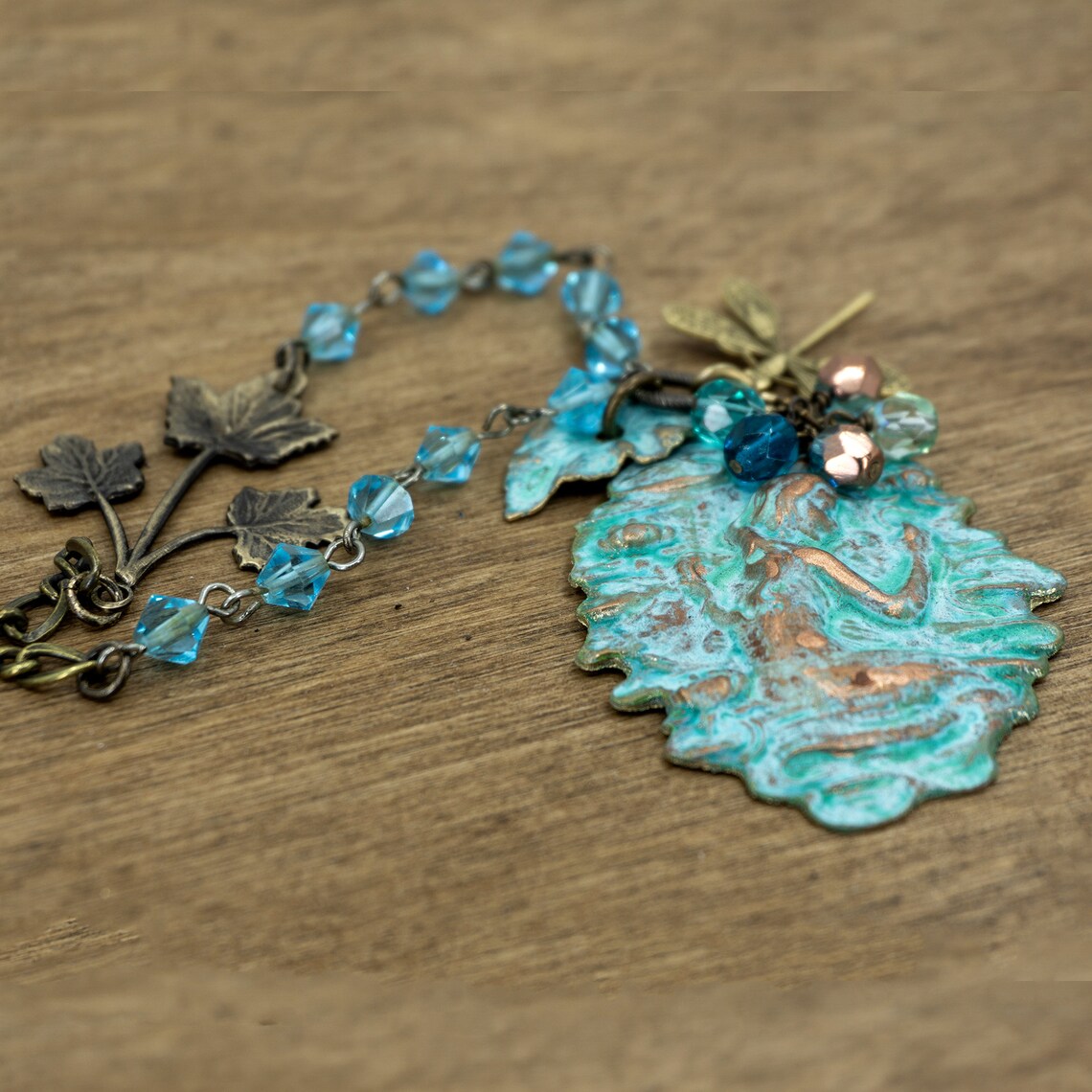 Patina Jewelry Copper Patina Leaf Necklace Bohemian Jewelry Etsy