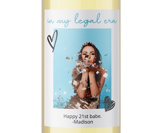 À l'époque des Lega, étiquette de vin 21e anniversaire avec photo, téléchargement numérique d'étiquette de vin 21e anniversaire, modèle d'étiquette de bouteille de vin anniversaire