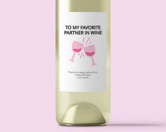 Funny Birthday Wine Label Gift: Partner In Wine, Printable Template