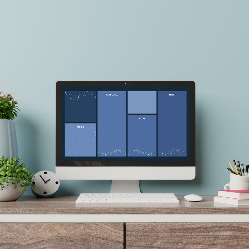 Blue Starry Desktop Wallpaper Organizer Set (digital Download) - Etsy