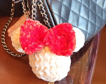 Cute Mouse with Bow Keychain. Handmade Crochet Mouse with Bow Plushie Keychain