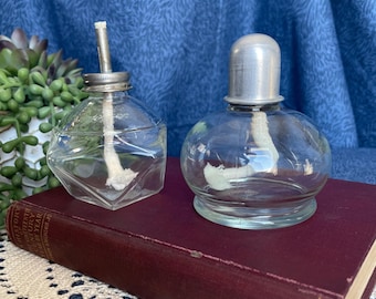 Vintage Glass Alcohol Burner Lamp: HR Berger Octagonal or Wheaton Round