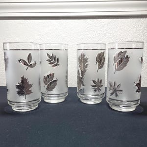 Vintage Libbey Highball Glasses: Silver Leaf Frosted Barware, Set of 4