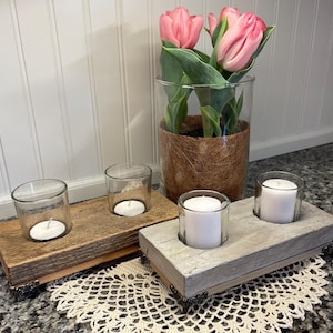 Reclaimed Barn Wood Candle Holder: Farmhouse Centerpiece, Air Plant Display