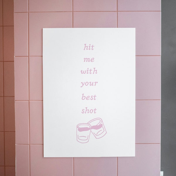 Cute Shot Glass Wall Art, Pink Minimalist Poster, Kitchen Decor, Bar Cart Print, Aesthetic Apartment Quote, Digital Download, Printable