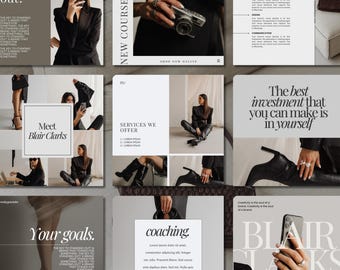 Coach Instagram Post Template: 90 Canva Social Media Templates, Minimal Design (Digital Download)