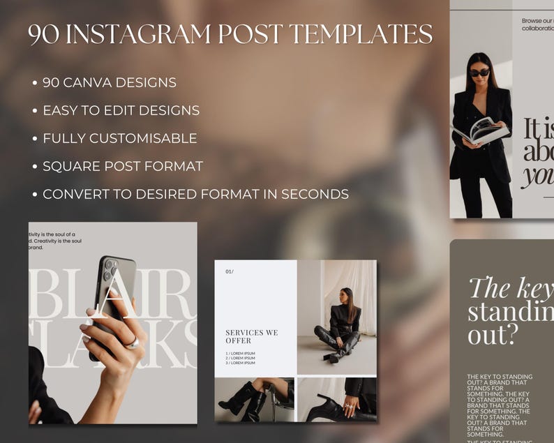 Coach Instagram Post Template: 90 Canva Social Media Templates (digital ...