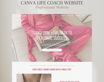 Life Coach Website Template: Minimalist Pink Canva Design