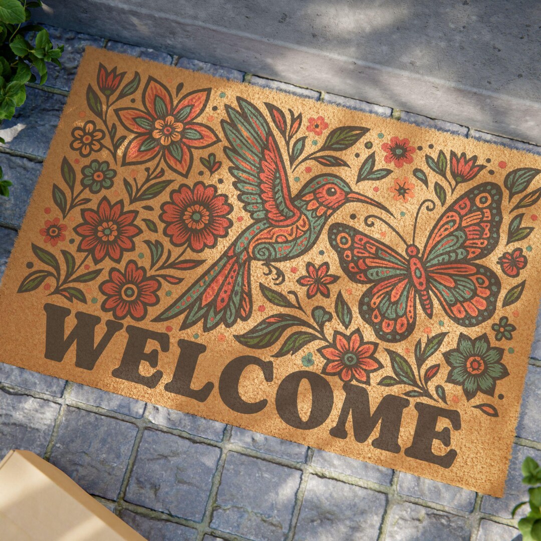 Hummingbird Welcome Mat Outdoor Welcome Mat, Hummingbird & Butterfly Coir Doormat: Mexican ...