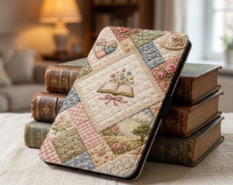 Vintage Patchwork Quilt Book Floral Kindle Case | Cottagecore Reading Cover